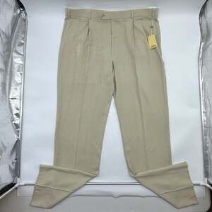 Coconut Grove Mens Size 42 Unfinished Hem Beige 100% Silk Pleated Suit Pants NWT